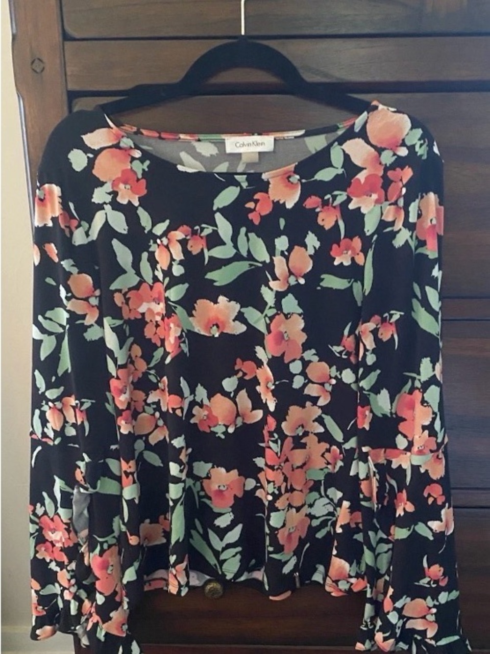 Calvin Klein Black Floral Top with Coral & Mint Print
